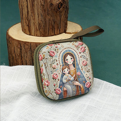 Virgin Mary & Jesus Rosary Bag – Catholic Religious Jewelry Storage Pouch
