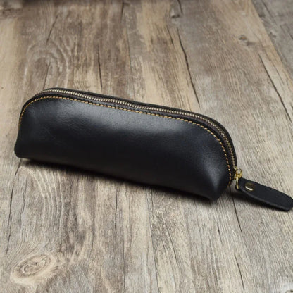 Vintage Handcrafted Leather Pencil Case - Elegant Stationery Organizer with Zipper for School & Office Supplies - CHRISTIANARTBAG Leather