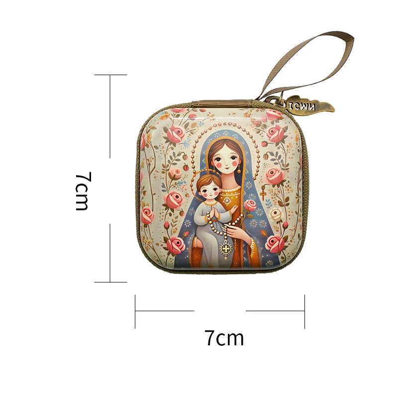 Virgin Mary & Jesus Rosary Bag – Catholic Religious Jewelry Storage Pouch