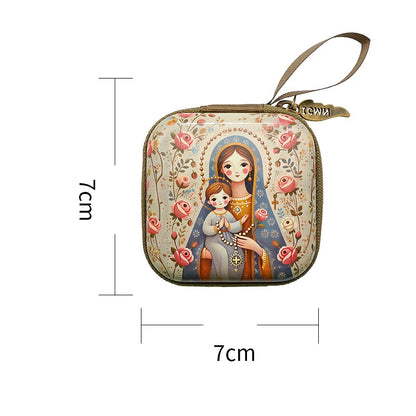 Virgin Mary & Jesus Rosary Bag – Catholic Religious Jewelry Storage Pouch