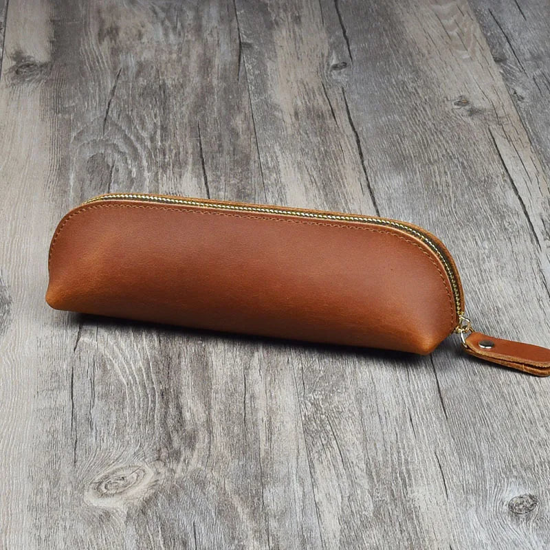 Vintage Handcrafted Leather Pencil Case - Elegant Stationery Organizer with Zipper for School & Office Supplies - CHRISTIANARTBAG Leather