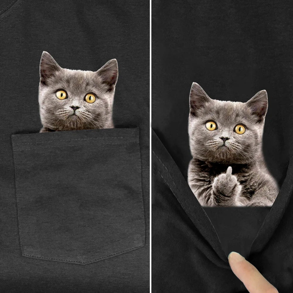 Christian T-Shirt, Animal T-Shirt Fashion Brand Summer Pocket Cat Stickers Printed T-shirt Men's Women Shirts Hip Hop Tops Funny Cotton Tees, Cat T-Shirt, CAB01022324.