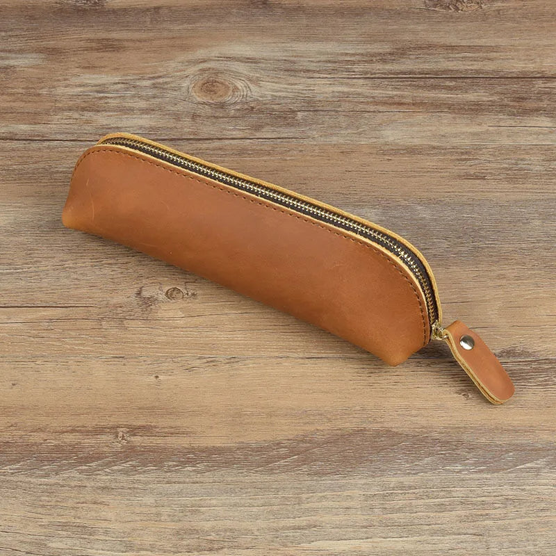 Vintage Handcrafted Leather Pencil Case - Elegant Stationery Organizer with Zipper for School & Office Supplies - CHRISTIANARTBAG Leather