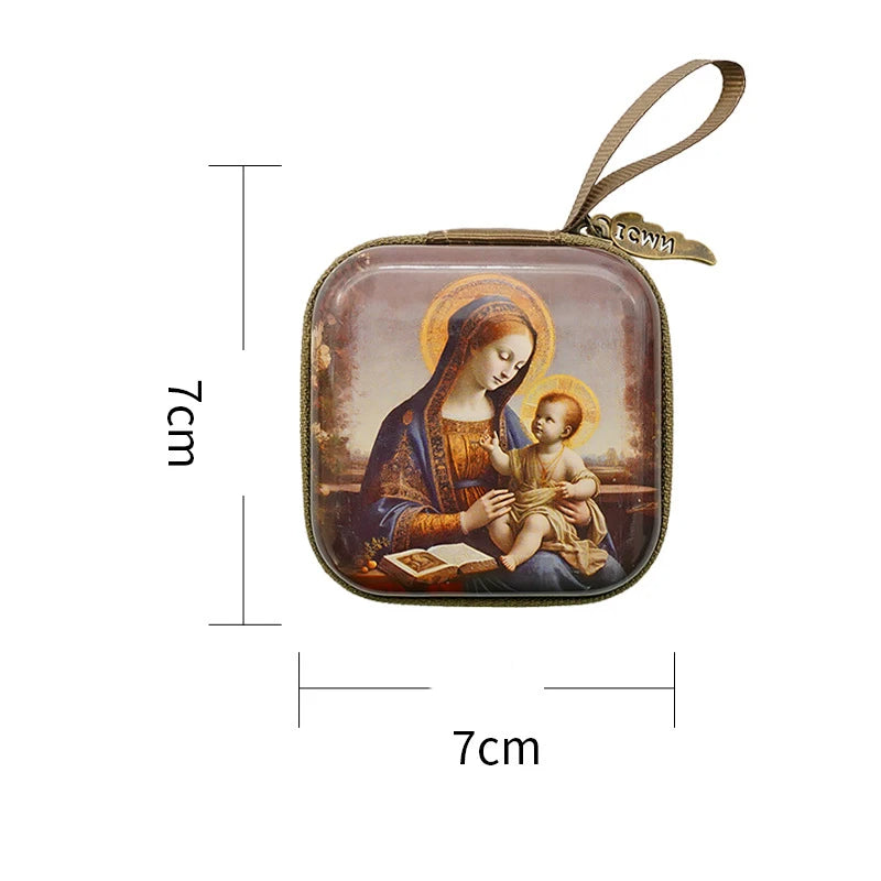 Virgin Mary & Jesus Rosary Bag – Catholic Religious Jewelry Storage Pouch