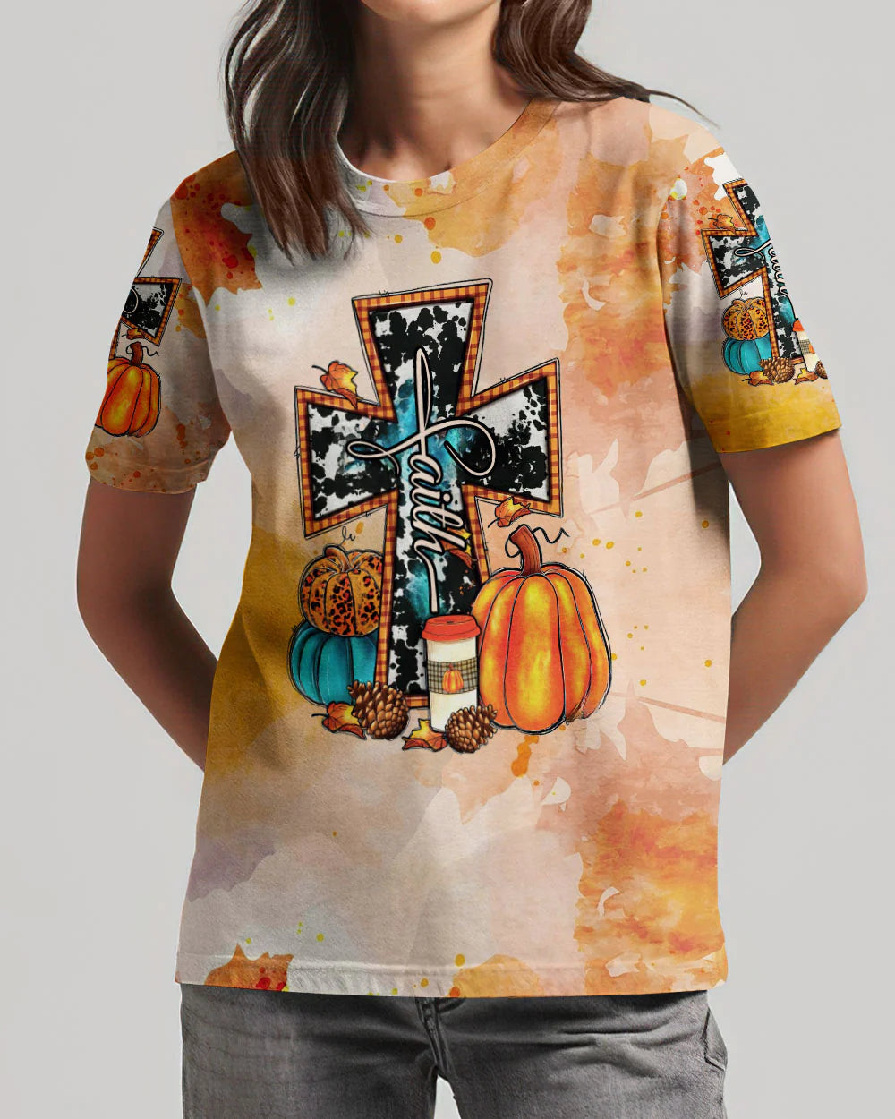 Christianartbag 3D T-Shirt For Women, Fall For Jesus Autumn, Halloween T-Shirt, Christian Shirt, Faithful Fashion, 3D Printed Shirts for Christian Women - Christian Art Bag