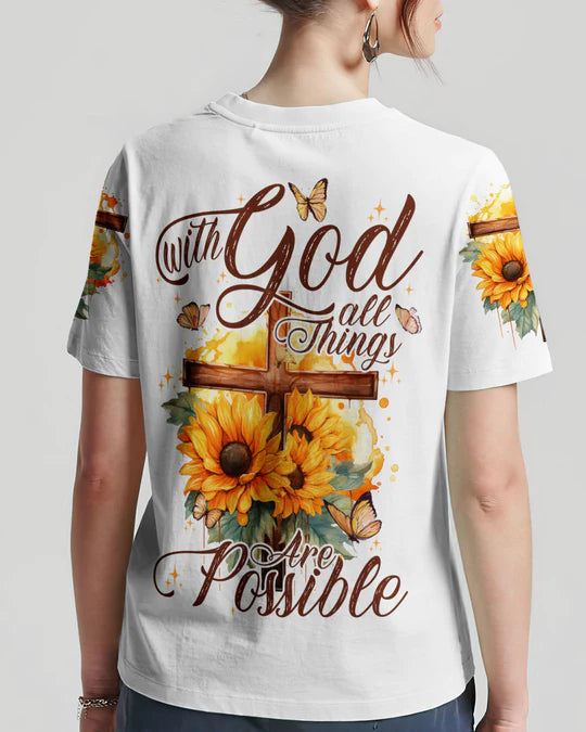 Christianartbag 3D T-Shirt For Women, With God All Things Are Possible, Christian Shirt, Faithful Fashion, 3D Printed Shirts for Christian Women - Christian Art Bag