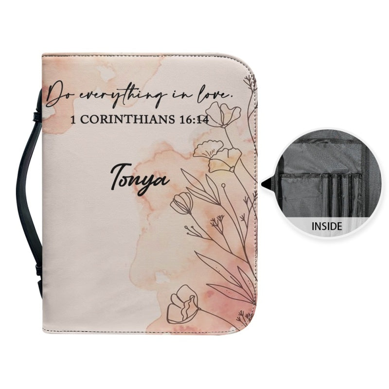 Christianartbag Bible Cover, Do Everything In Love 1 Corinthians 16:14 Bible Cover, Personalized Bible Cover, Flower Bible Cover, Christian Gifts, CAB07201123. - Christian Art Bag