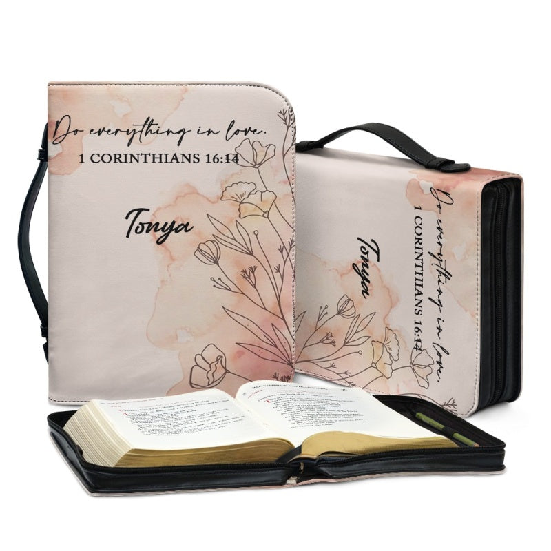 Christianartbag Bible Cover, Do Everything In Love 1 Corinthians 16:14 Bible Cover, Personalized Bible Cover, Flower Bible Cover, Christian Gifts, CAB07201123. - Christian Art Bag