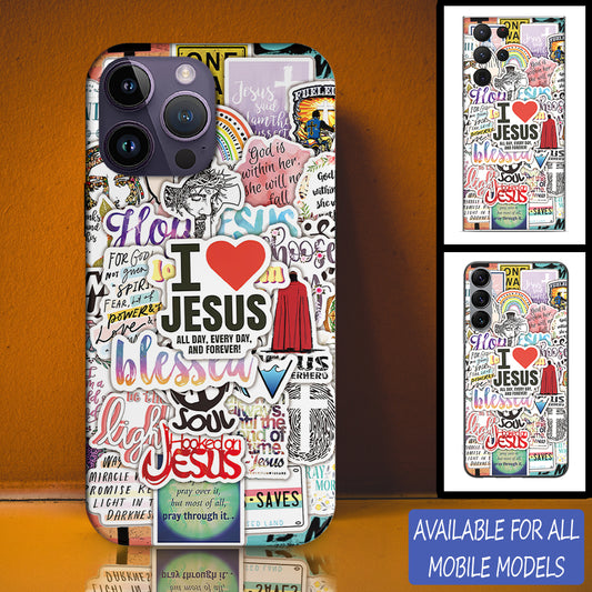 Christianartbag Phone Case, I Love Jesus All Day Sticker Phone Case, Personalized Phone Case, Christian Phone Case,  Jesus Phone Case,  Bible Verse Phone Case, CABPC06280723