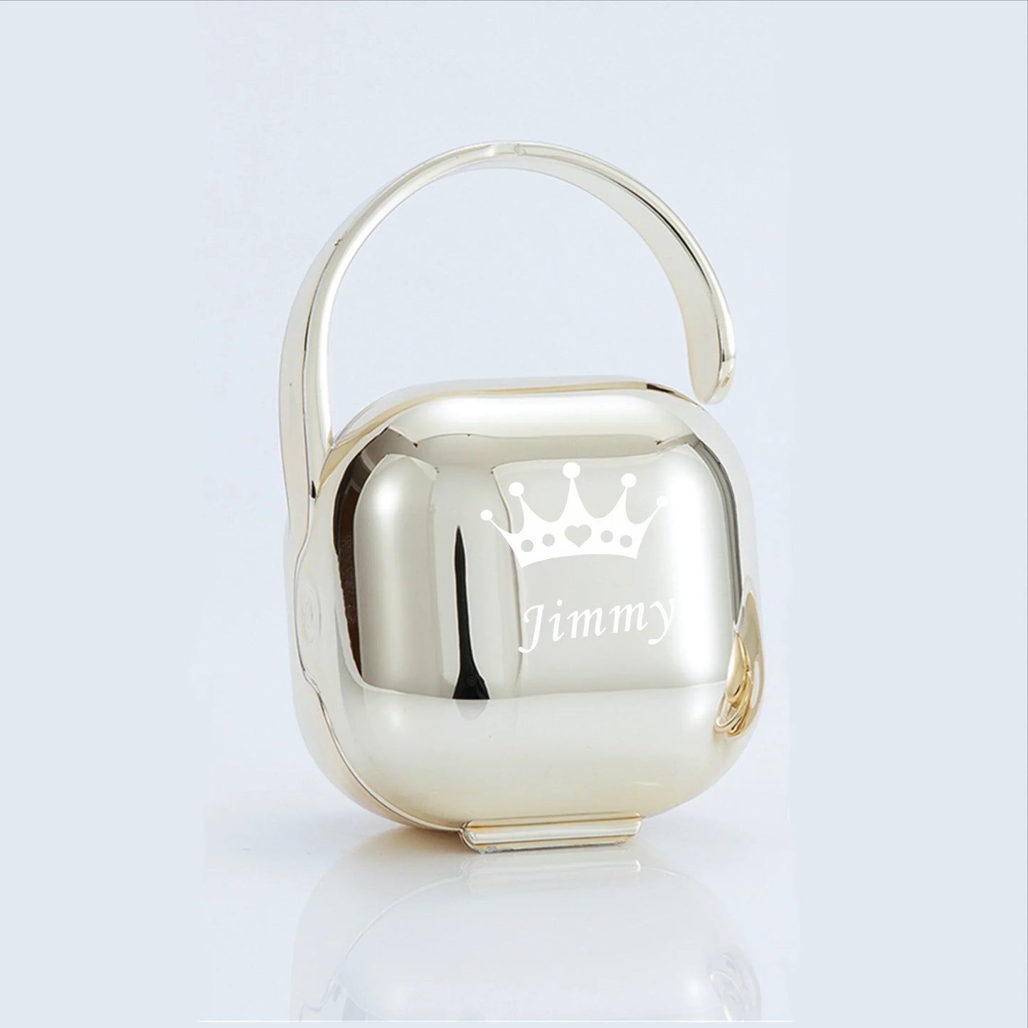 Personalized Silver Metallic Bling Pacifier Box & Clip – BPA-Free | Luxury Baby Shower Gift | CHRISTIANARTBAG