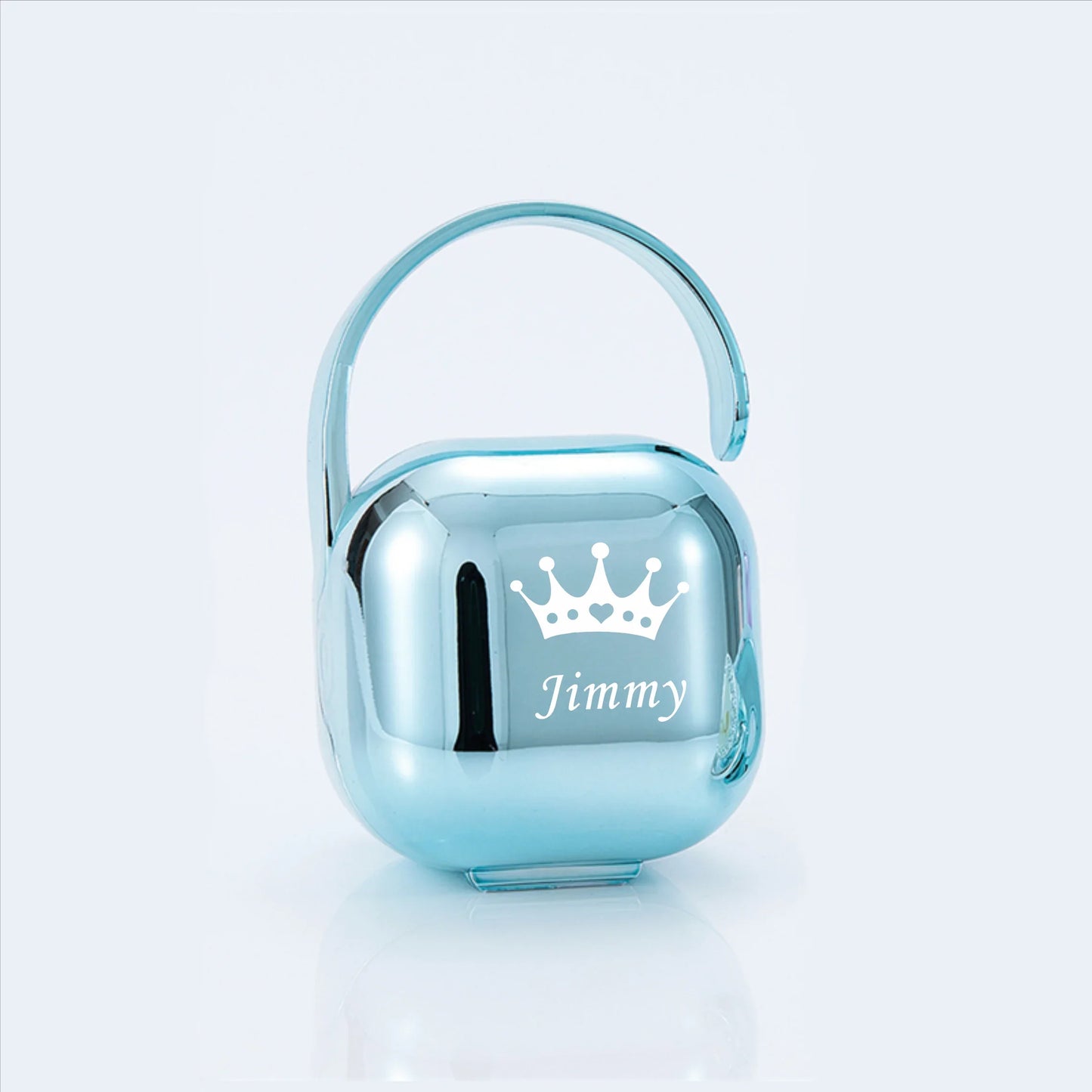 Personalized Silver Metallic Bling Pacifier Box & Clip – BPA-Free | Luxury Baby Shower Gift | CHRISTIANARTBAG