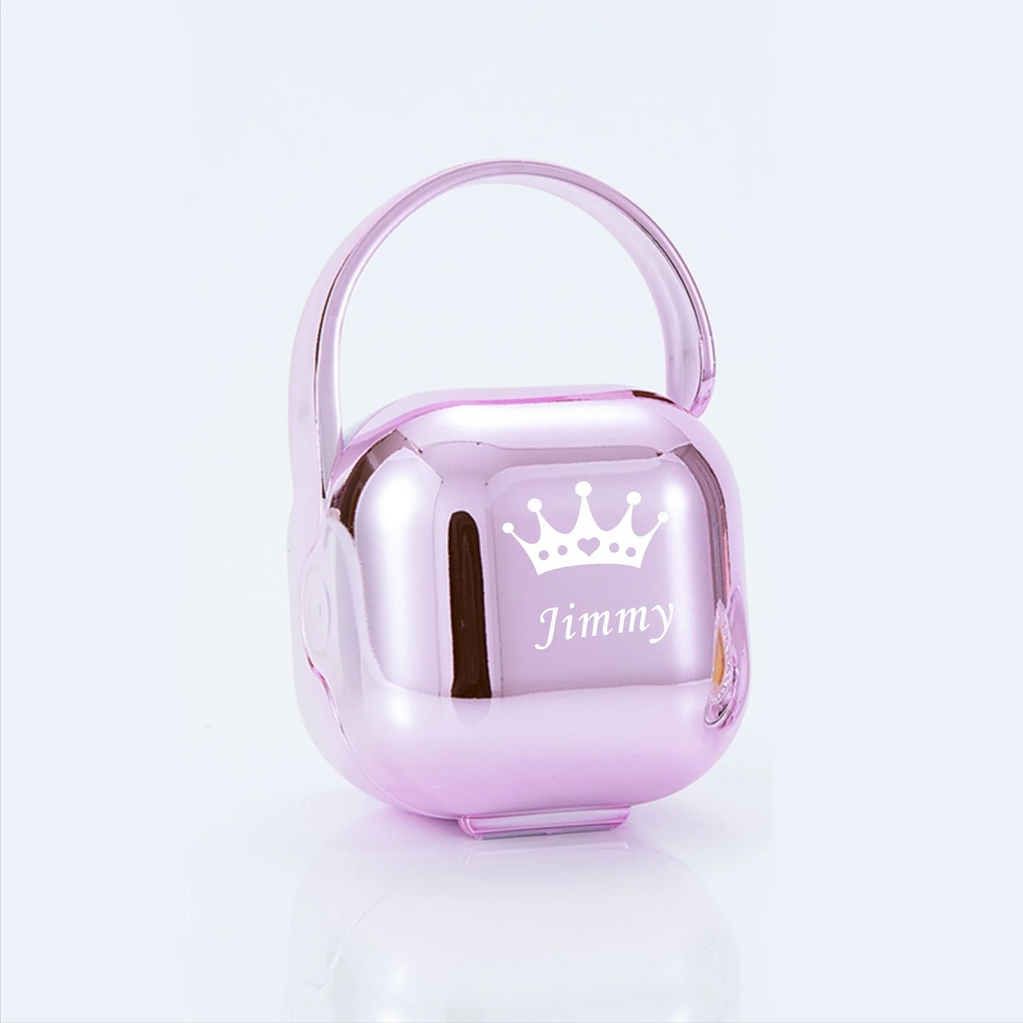 Personalized Silver Metallic Bling Pacifier Box & Clip – BPA-Free | Luxury Baby Shower Gift | CHRISTIANARTBAG