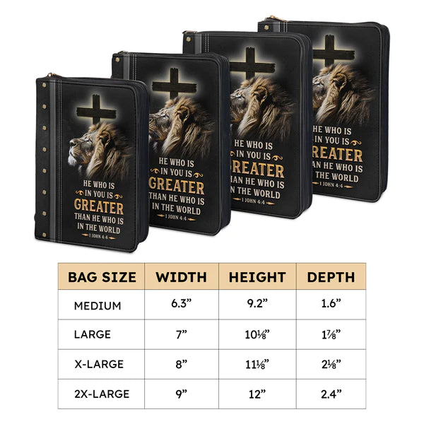 Christianart Bible Cover, He Who Is In You Is Greater Than He Who Is In The World 1 John 4:4, Personalized Gifts for Pastor, Gifts For Women, Gifts For Men. - Christian Art Bag