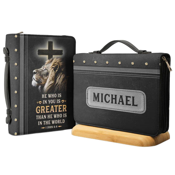Christianart Bible Cover, He Who Is In You Is Greater Than He Who Is In The World 1 John 4:4, Personalized Gifts for Pastor, Gifts For Women, Gifts For Men. - Christian Art Bag