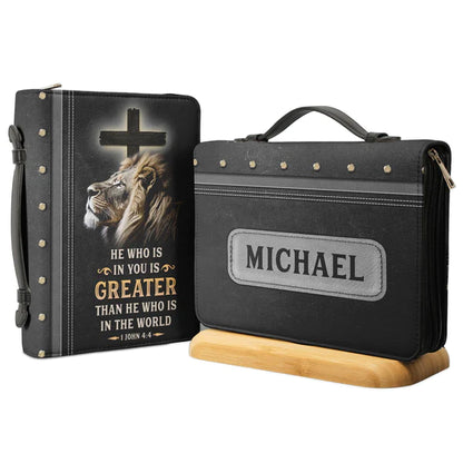 Christianart Bible Cover, He Who Is In You Is Greater Than He Who Is In The World 1 John 4:4, Personalized Gifts for Pastor, Gifts For Women, Gifts For Men. - Christian Art Bag