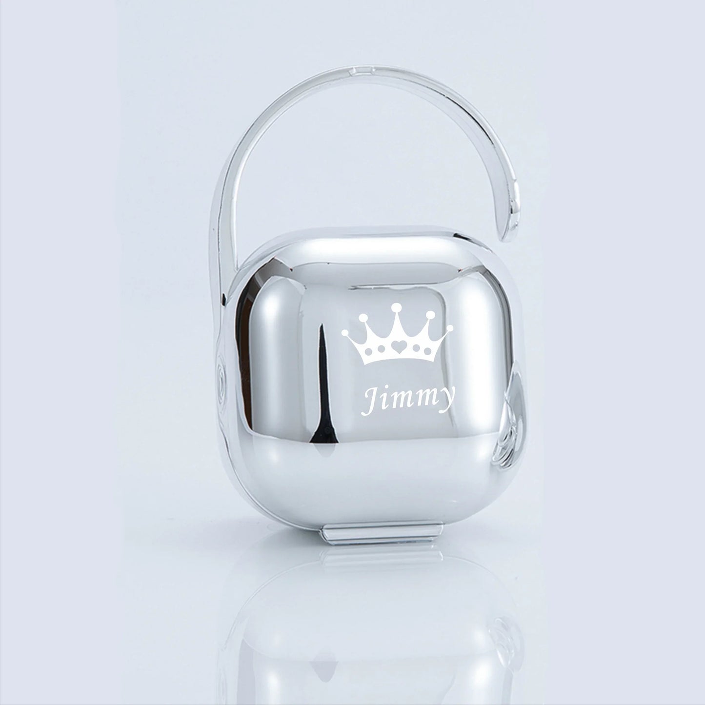 Personalized Silver Metallic Bling Pacifier Box & Clip – BPA-Free | Luxury Baby Shower Gift | CHRISTIANARTBAG