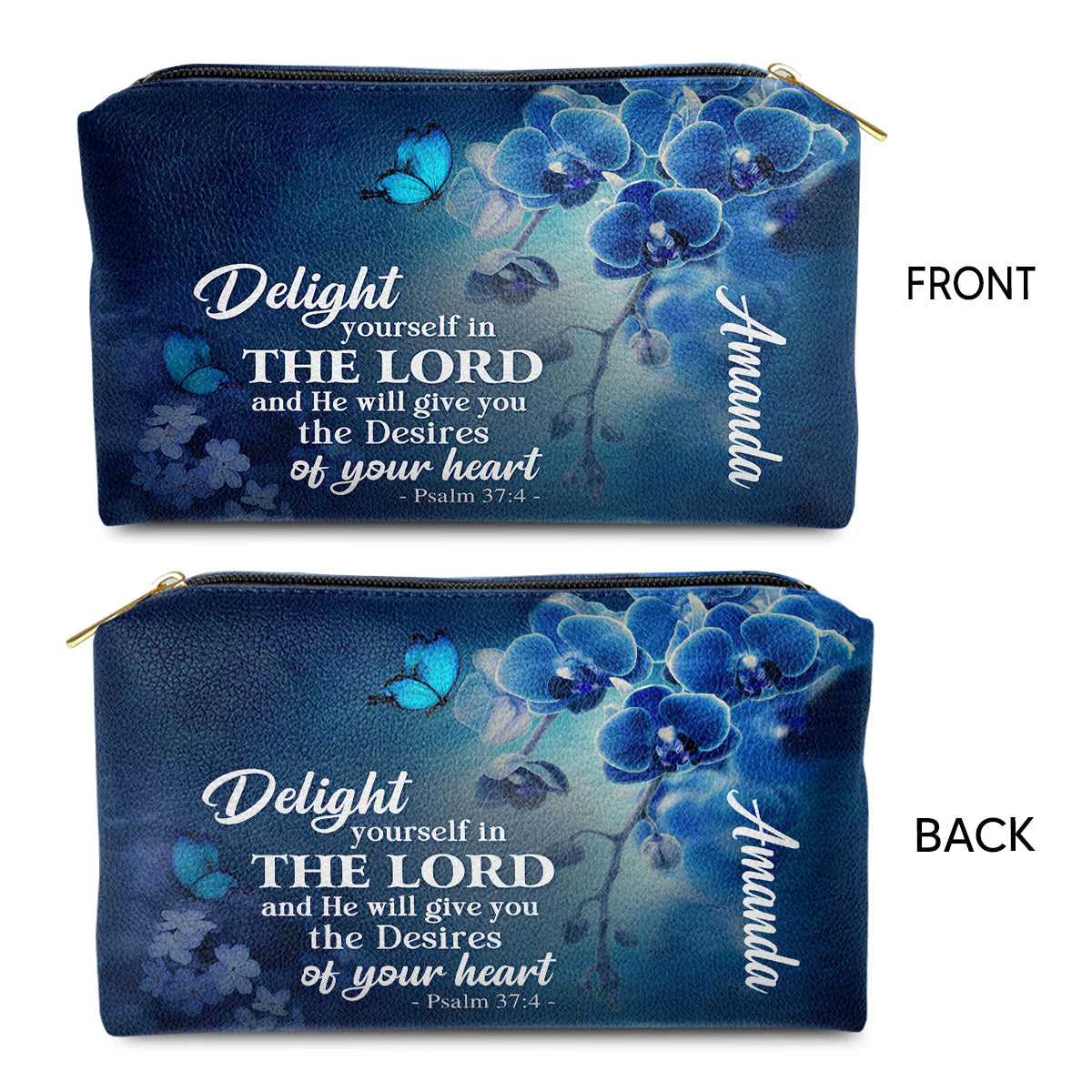 Christianartbag Makeup Cosmetic Bag, Delight Yourself In The Lord Psalm 37:4, Christmas Gift, Personalized Leather Cosmetic Bag. - Christian Art Bag