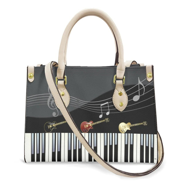 Gifts For Women, Piano Music Notes Pattern Luxury Designer Shoulder Bag Pu Leather Handbags Women High Quality Crossbody Bags Female. - Christian Art Bag