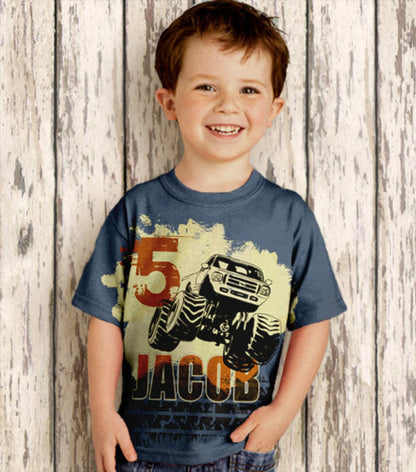 Boys Monster Truck Shirt Custom, Personalized Birthday T-Shirt, Boys Shirt, Boys Top - Christian Art Bag