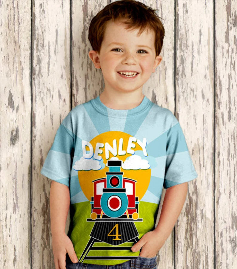 HPSP Shirt, Custom Birthday Shirt, Boys Cute Tracter, Race Car, Train T-Shirt, Personalized Birthday Number, Steam Engine Shirt, Top - Christian Art Bag